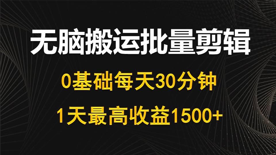 (10008期)每天30分钟，0基础无脑搬运批量剪辑，1天最高收益1500+-一新网创