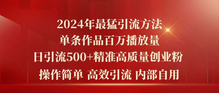 2024年最猛暴力引流方法，单条作品百万播放 单日引流500+高质量精准创业粉-一新网创