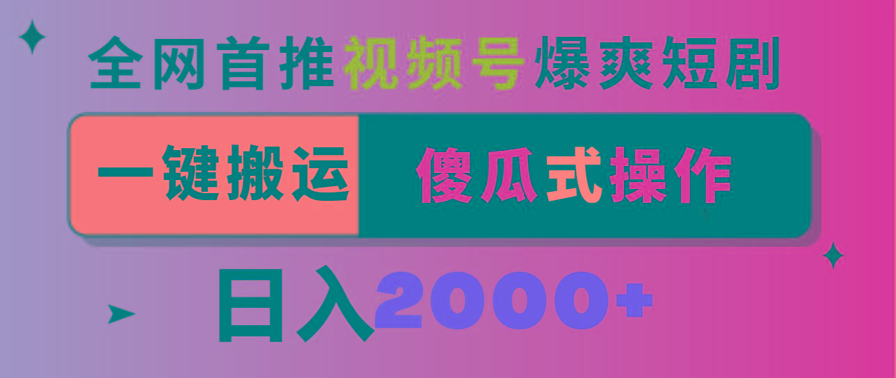 视频号爆爽短剧推广，一键搬运，傻瓜式操作，日入2000+-一新网创