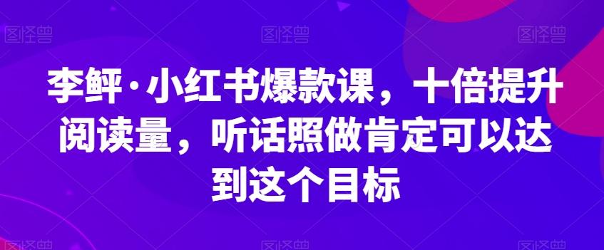 李鲆·小红书爆款课，十倍提升阅读量，听话照做肯定可以达到这个目标-一新网创