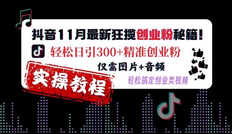 抖音11月最新狂揽创业粉秘籍，轻松日引300+精准创业粉，仅需图片+音频，轻松搞定创业类视频-一新网创