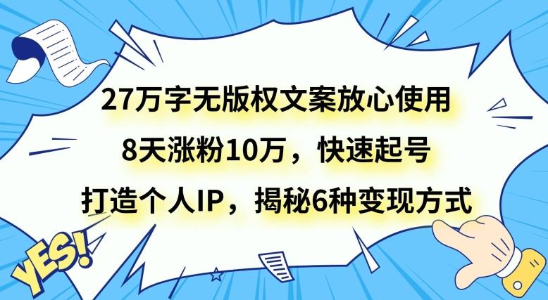 27万字无版权文案放心使用，8天涨粉10万，快速起号，打造个人IP，揭秘6种变现方式-一新网创