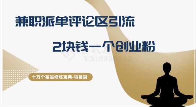 十万个富翁修炼宝典之11.兼职派单评论区引流，2块钱一个创业粉-一新网创