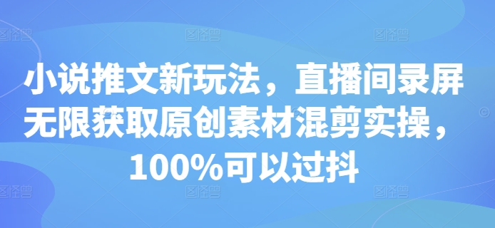 小说推文新玩法，直播间录屏无限获取原创素材混剪实操，100%可以过抖-一新网创