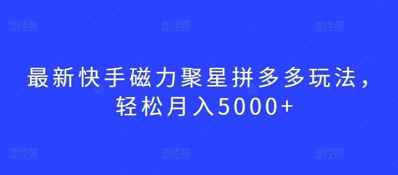 最新快手磁力聚星拼多多玩法，轻松月入5000+【揭秘】-一新网创