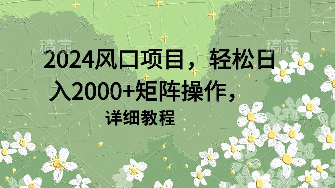 (9652期)2024风口项目，轻松日入2000+矩阵操作，详细教程-一新网创