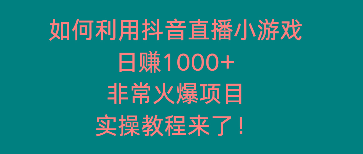 如何利用抖音直播小游戏日赚1000+，非常火爆项目，实操教程来了！-一新网创