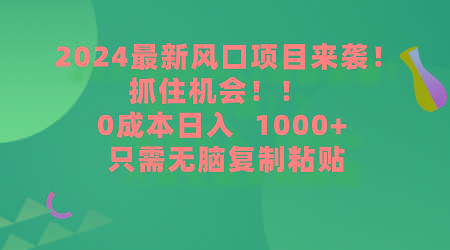 (9899期)2024最新风口项目来袭，抓住机会，0成本一部手机日入1000+，只需无脑复...-一新网创