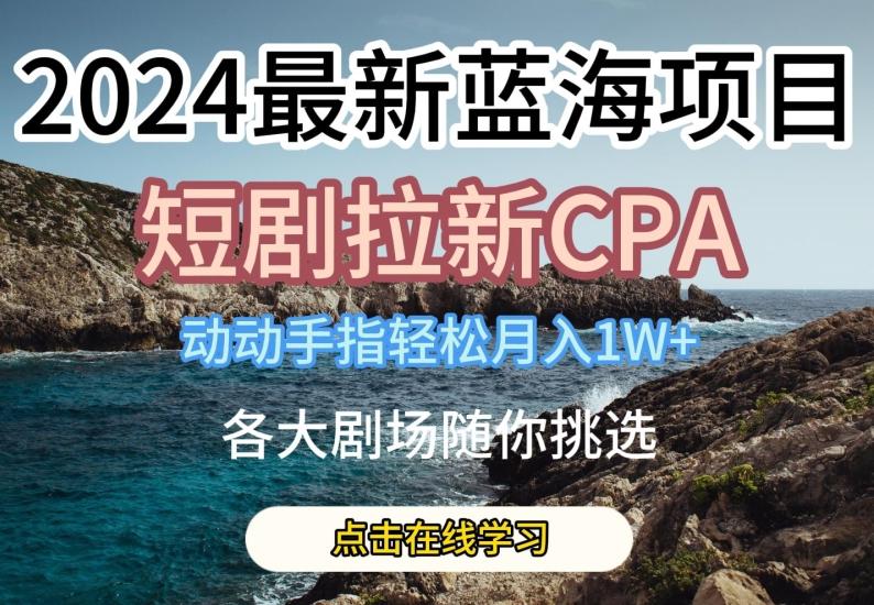2024最新蓝海项日，短剧拉新CPA，动动手指轻松月入1W，全各大剧场随你挑选【揭秘】-一新网创