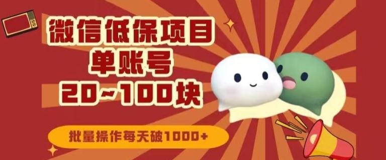 微信领低保单账号20元-100元，批量操作每天破1000+-一新网创