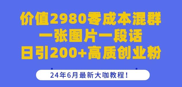 价值2980零成本混群一张图片一段话日引200+高质创业粉，24年6月最新大咖教程【揭秘】-一新网创