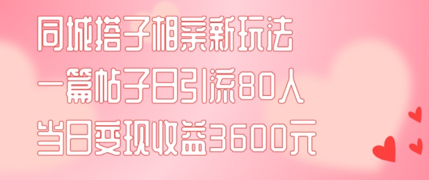 同城搭子相亲新玩法一篇帖子引流80人当日变现3600元(项目教程+实操教程)【揭秘】-一新网创