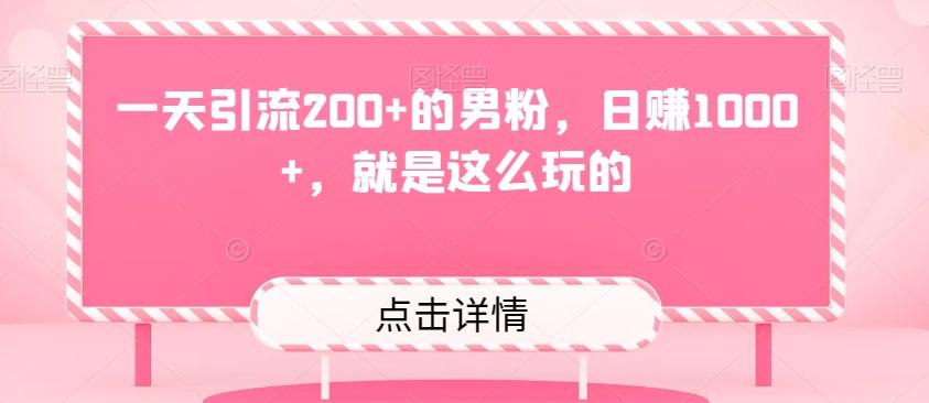 一天引流200+的男粉，日赚1000+，就是这么玩的-一新网创
