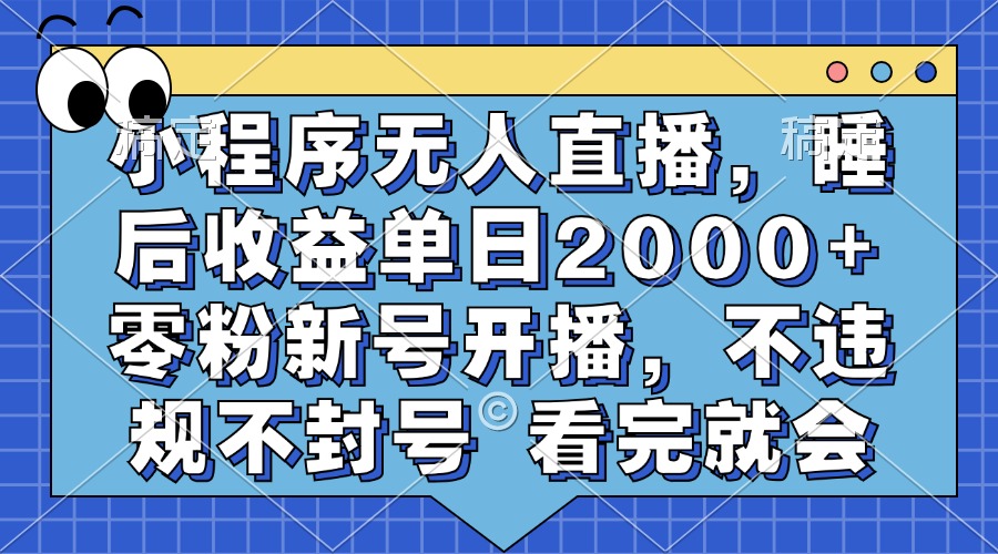 小程序无人直播，睡后收益单日2000+ 零粉新号开播，不违规不封号 看完就会-一新网创