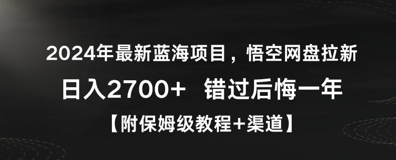 2024年最新蓝海项目，悟空网盘拉新，日入2700+错过后悔一年【附保姆级教程+渠道】【揭秘】-一新网创