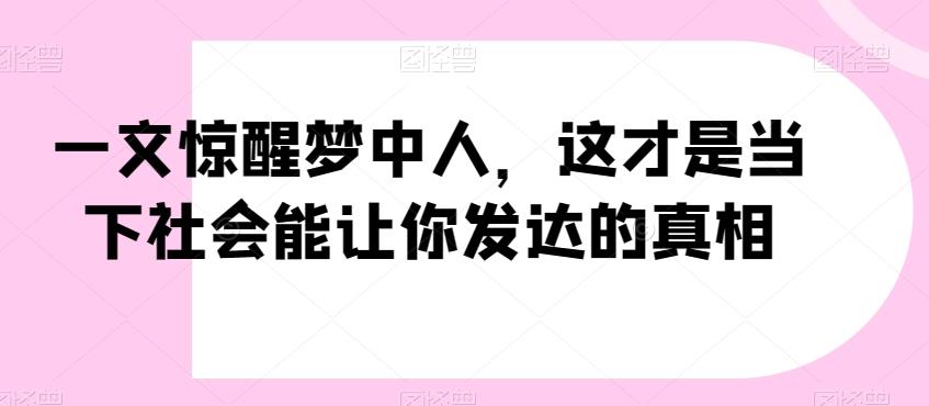 一文惊醒梦中人，这才是当下社会能让你发达的真相【公众号付费文章】-一新网创