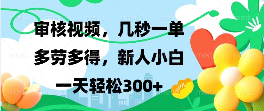 审核视频，几秒一单，多劳多得，新人小白一天轻松300+-一新网创