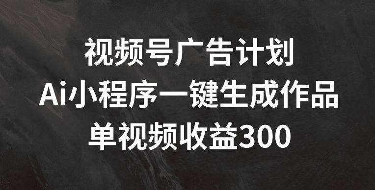 视频号广告计划，AI小程序一键生成作品， 单视频收益300+【揭秘】-一新网创