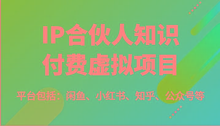 IP合伙人知识付费虚拟项目，包括：闲鱼、小红书、知乎、公众号等(51节)-一新网创