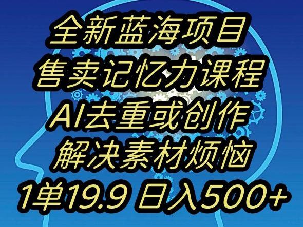 蓝海项目记忆力提升，AI去重，一单19.9日入500+【揭秘】-一新网创