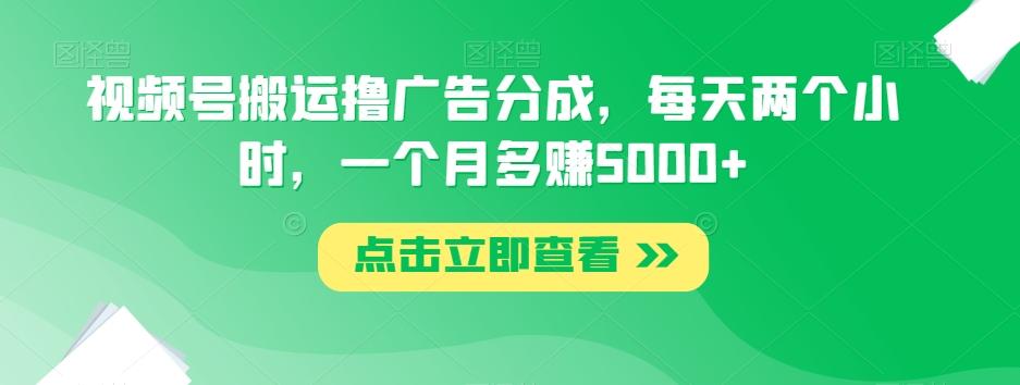 视频号搬运撸广告分成，每天两个小时，一个月多赚5000+-一新网创