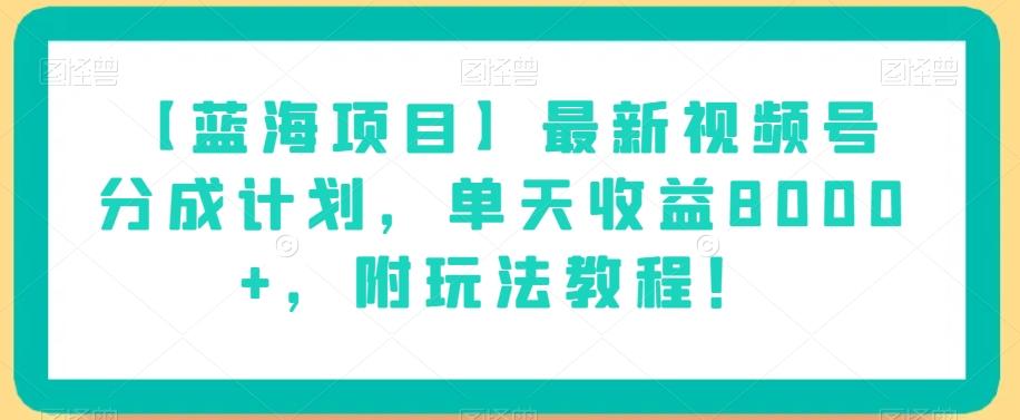【蓝海项目】最新视频号分成计划，单天收益8000+，附玩法教程！-一新网创