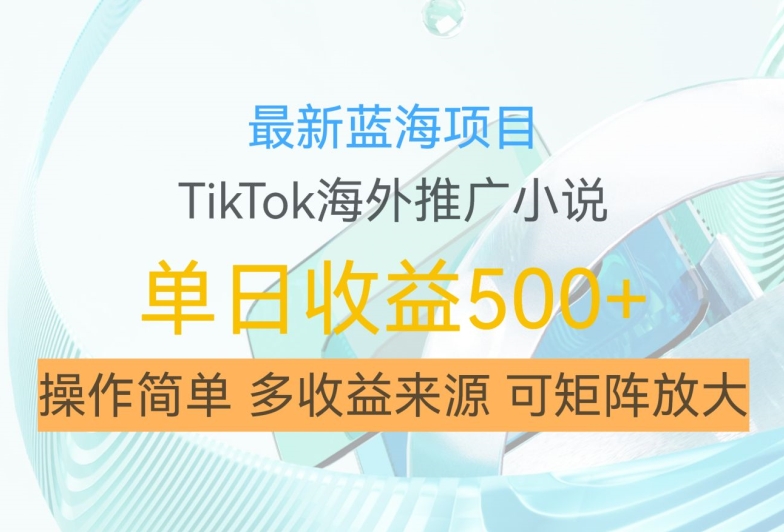 最新蓝海项目，利用tiktok海外推广小说赚钱佣金，简单易学，日入500+，可矩阵放大【揭秘】-一新网创