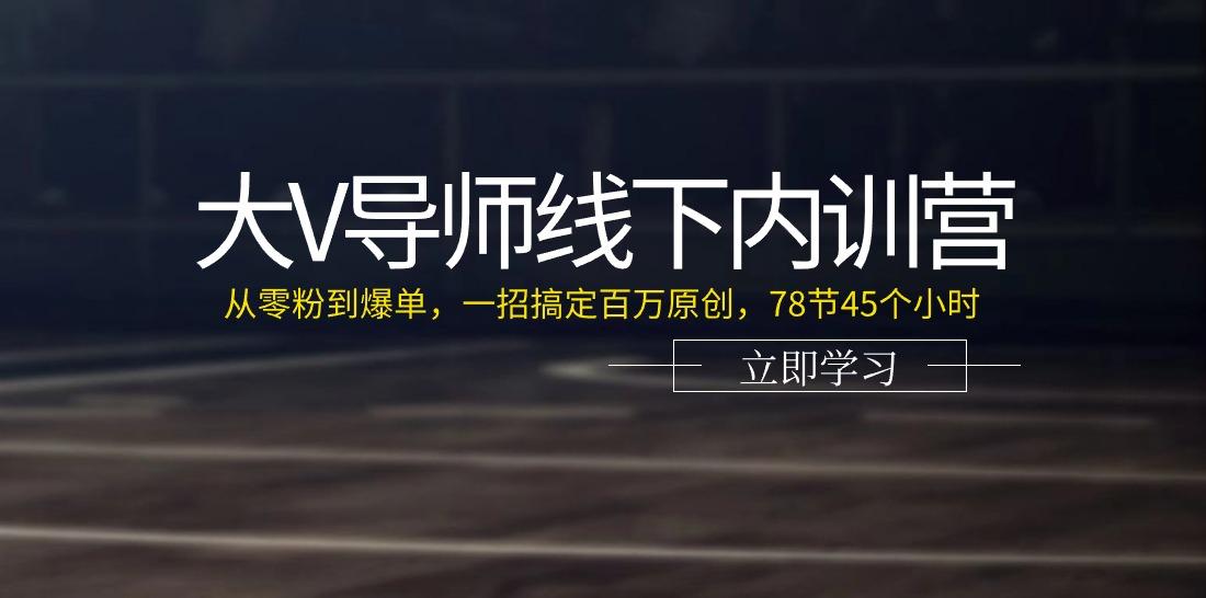 大V导师线下内训营：从零粉到爆单，一招搞定百万原创(78节45个小时)-一新网创