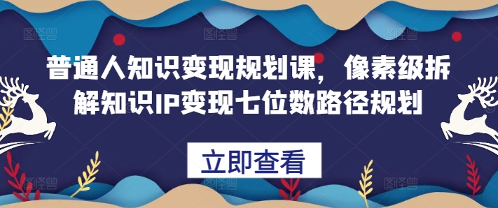 普通人知识变现规划课，像素级拆解知识IP变现七位数路径规划-一新网创