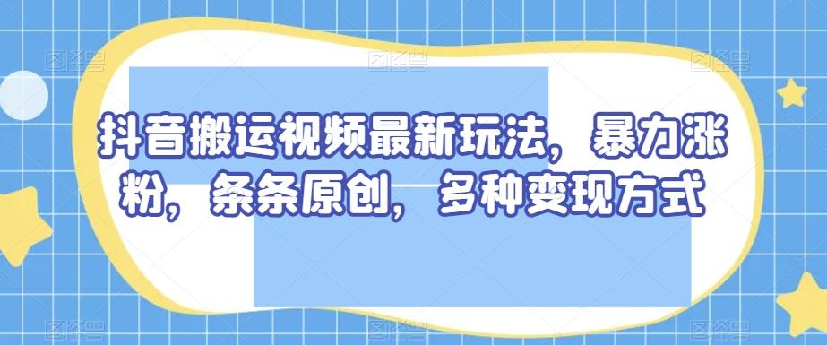 抖音搬运视频最新玩法，暴力涨粉，条条原创，多种变现方式【揭秘】-一新网创