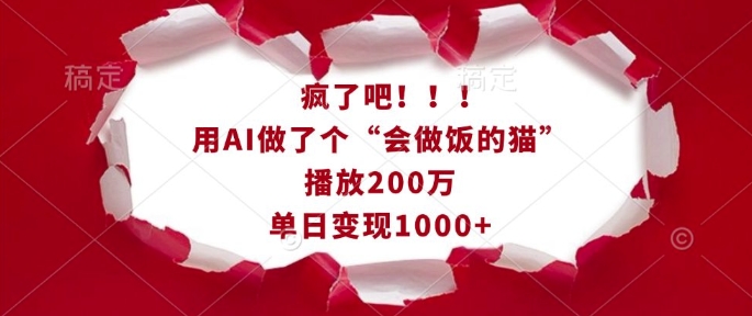 疯了吧！用AI做了个“会做饭的猫”，播放200万，单日变现1k-一新网创
