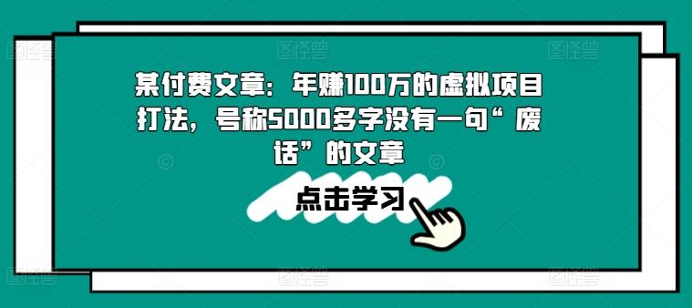 某付费文章：年赚100w的虚拟项目打法，号称5000多字没有一句“废话”的文章-一新网创