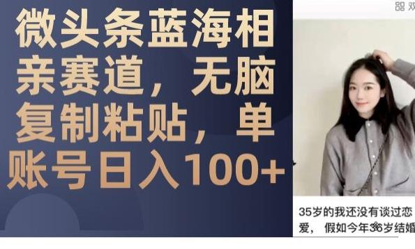 微头条蓝海相亲赛道，无脑复制粘贴，单账号日入100+-一新网创