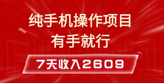 纯手机操作的小项目，有手就能做，7天收入2609+实操教程【揭秘】-一新网创