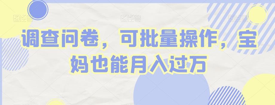 调查问卷，可批量操作，宝妈也能月入过万-一新网创