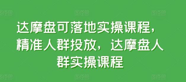 达摩盘可落地实操课程，精准人群投放，达摩盘人群实操课程-一新网创