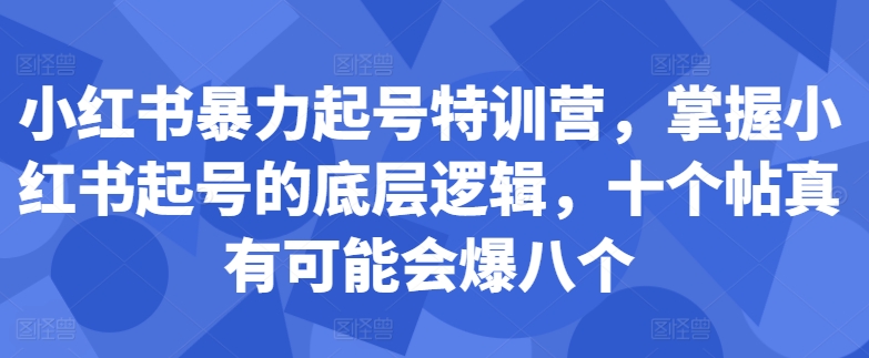 小红书暴力起号特训营，掌握小红书起号的底层逻辑，十个帖真有可能会爆八个-一新网创