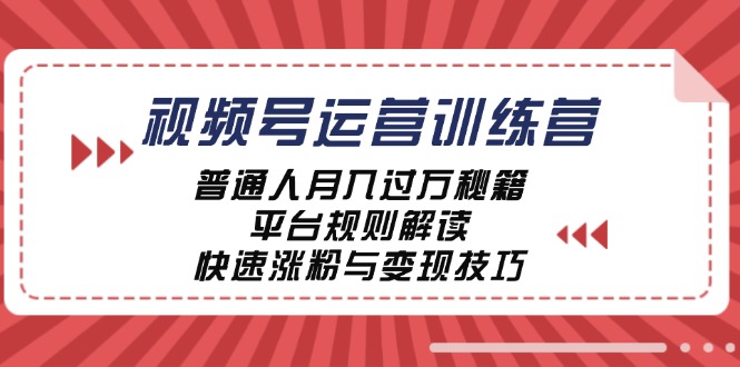 视频号运营训练营：普通人月入过万秘籍，平台规则解读，快速涨粉与变现-一新网创