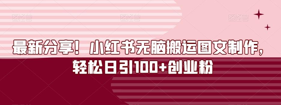 最新分享！小红书无脑搬运图文制作，轻松日引100+创业粉-一新网创