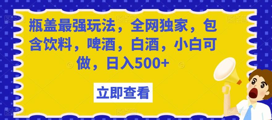 瓶盖最强玩法，全网独家，包含饮料，啤酒，白酒，小白可做，日入500+【揭秘】-一新网创