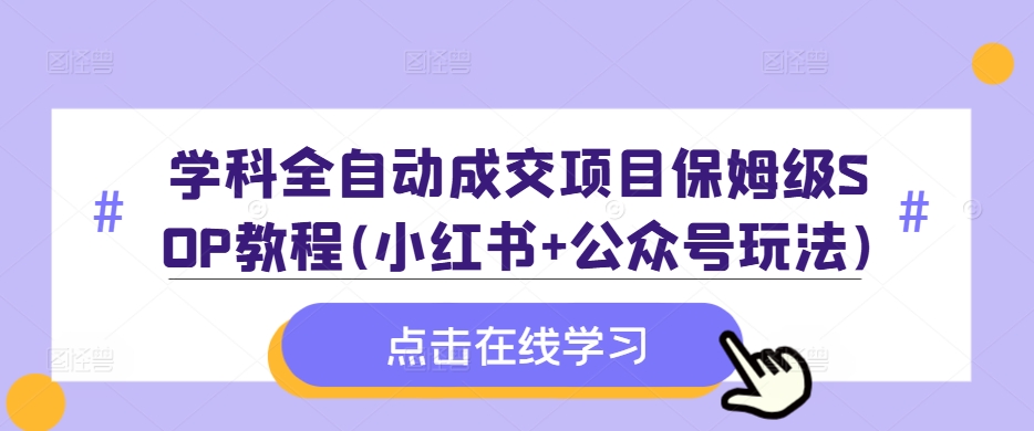 学科全自动成交项目保姆级SOP教程(小红书+公众号玩法)含资料-一新网创