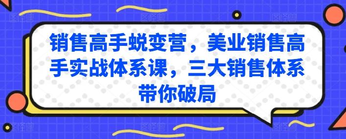 销售高手蜕变营，美业销售高手实战体系课，三大销售体系带你破局-一新网创