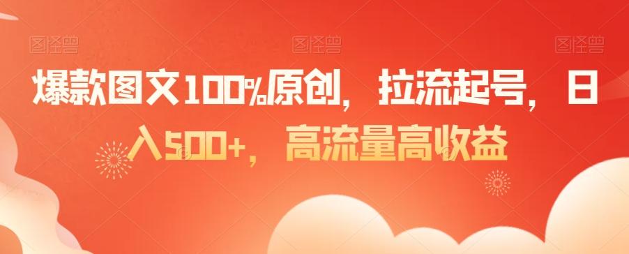 爆款图文100%原创，拉流起号，日入500+，高流量高收益【揭秘】-一新网创
