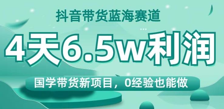 抖音带货蓝海赛道，国学带货新项目，0经验也能做，4天6.5w利润【揭秘】-一新网创