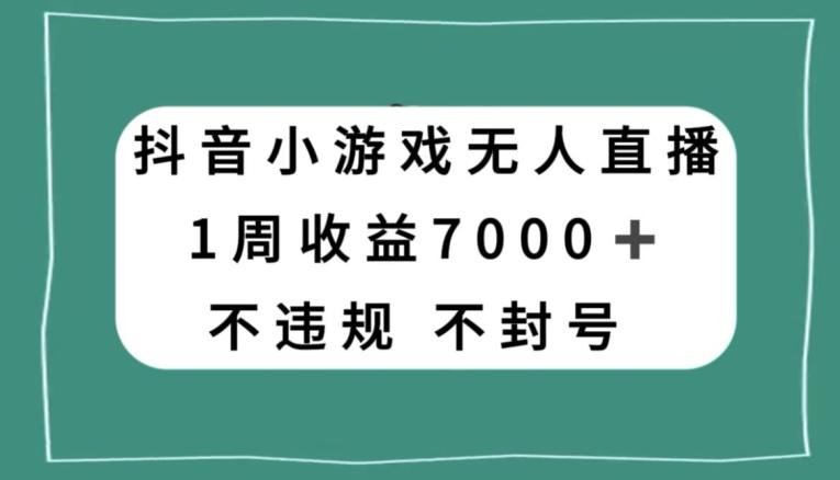 抖音小游戏无人直播，不违规不封号1周收益7000+，官方流量扶持【揭秘】-一新网创