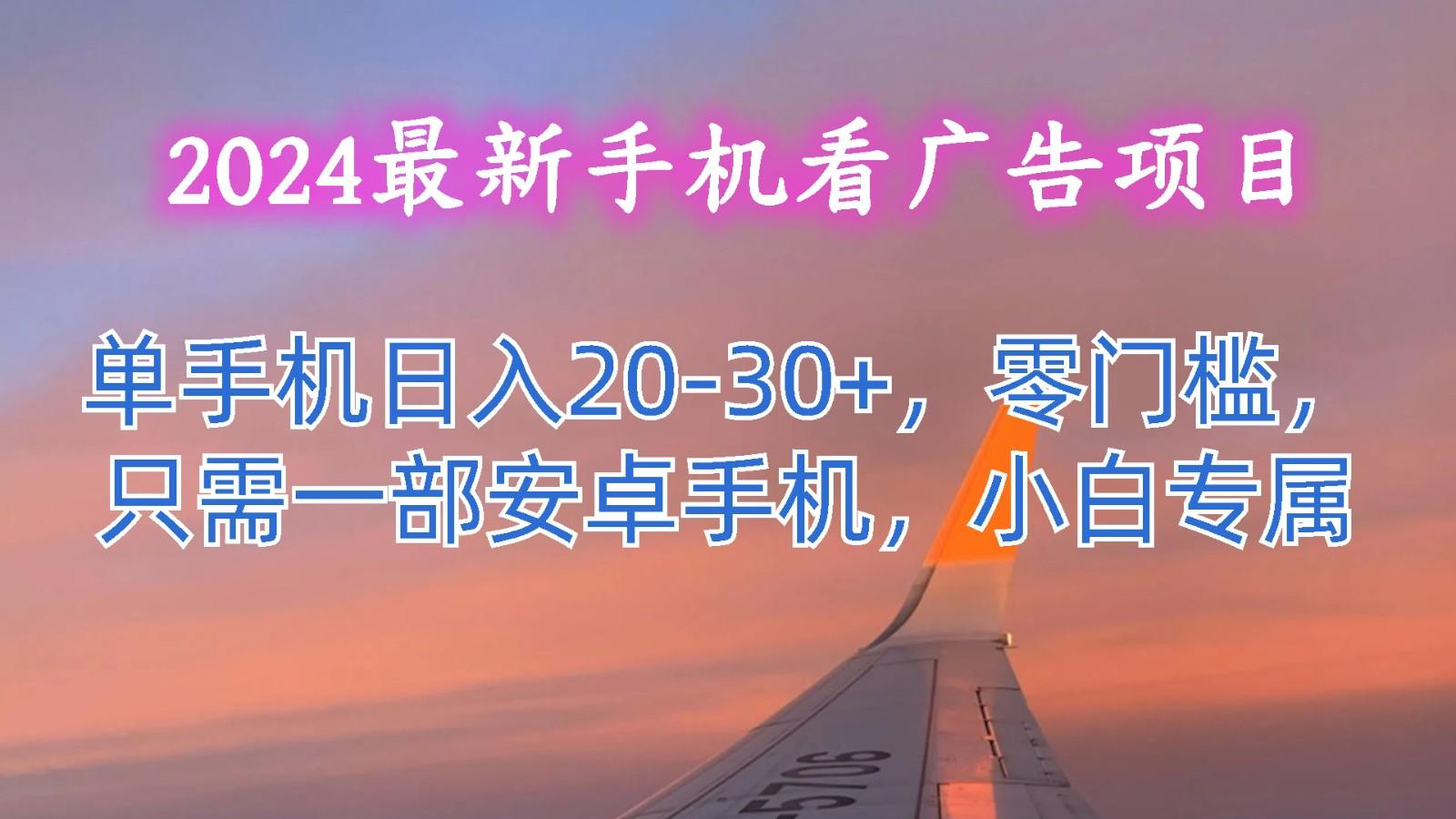 2024最新手机看广告项目，单手机日入20-30+，零门槛，只需一部安卓手机，小白专属-一新网创