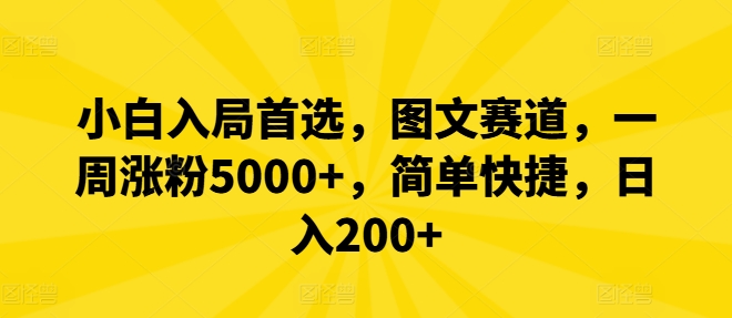 小白入局首选，图文赛道，一周涨粉5000+，简单快捷，日入200+-一新网创