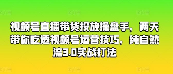 视频号直播带货投放操盘手，两天带你吃透视频号运营技巧，纯自然流3.0实战打法-一新网创