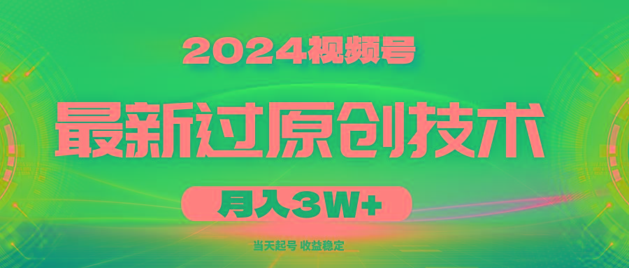 2024视频号最新过原创技术，当天起号，收益稳定，月入3W+-一新网创