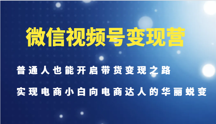 微信视频号变现营-普通人也能开启带货变现之路，实现电商小白向电商达人的华丽蜕变-一新网创